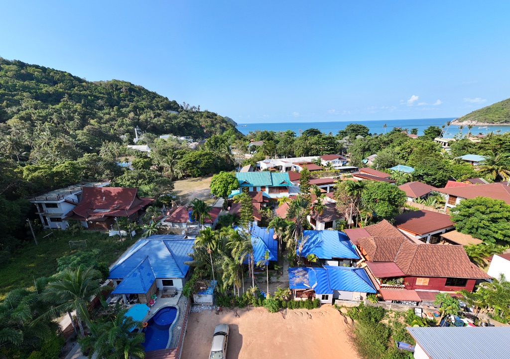 Aerial view of Su's House and Thong Nai Pan bay, Koh Phangan