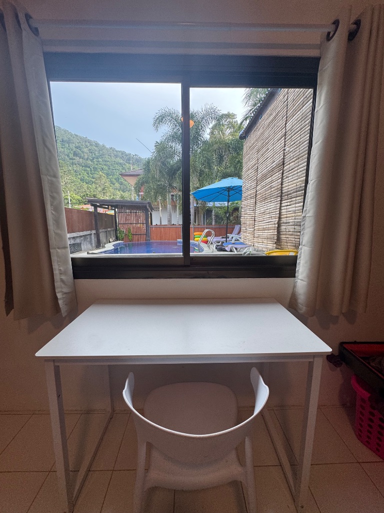 Desk with pool view